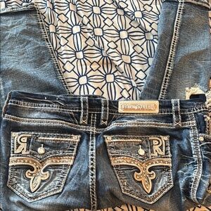 Rock Revival Blue Boot Cut Jeans with Ornate Stitching